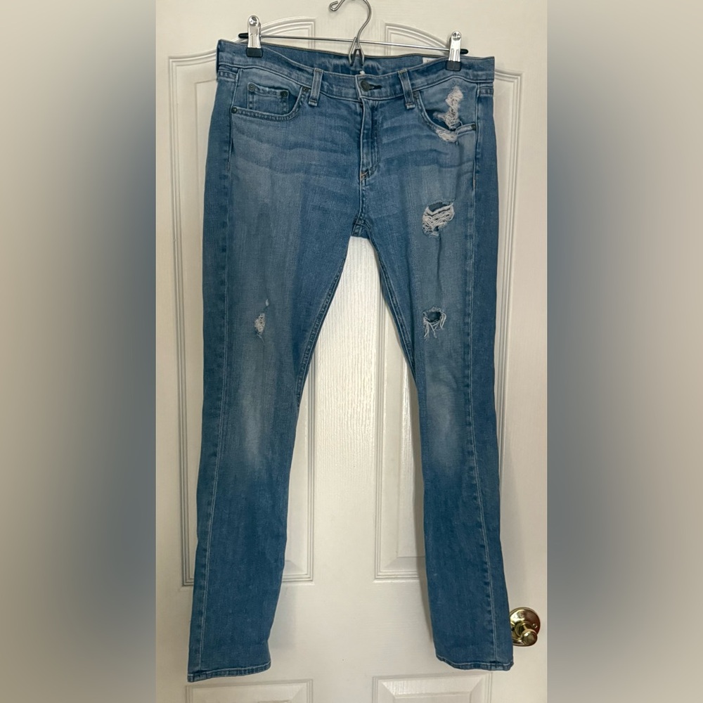 rag & bone Light Blue Distressed Skinny Jeans
